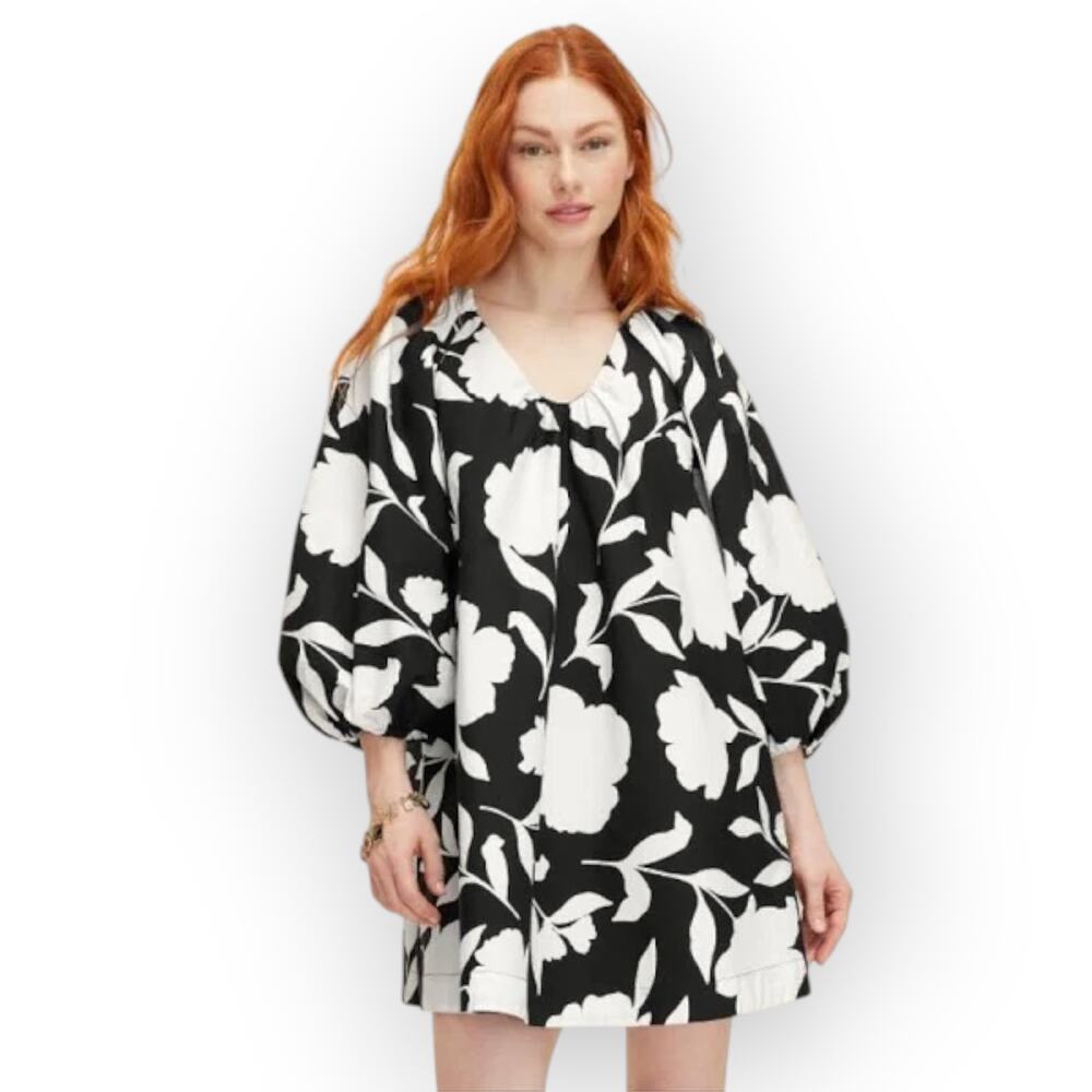 NEW Large KateSpade x Target Rose Poplin Mini Dress Black White